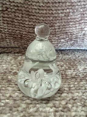 JOE RICE GLASS BELL SHAPE 2010 PAPERWEIGHT WHITE FLOWERS CONTROLLED BUBBLES